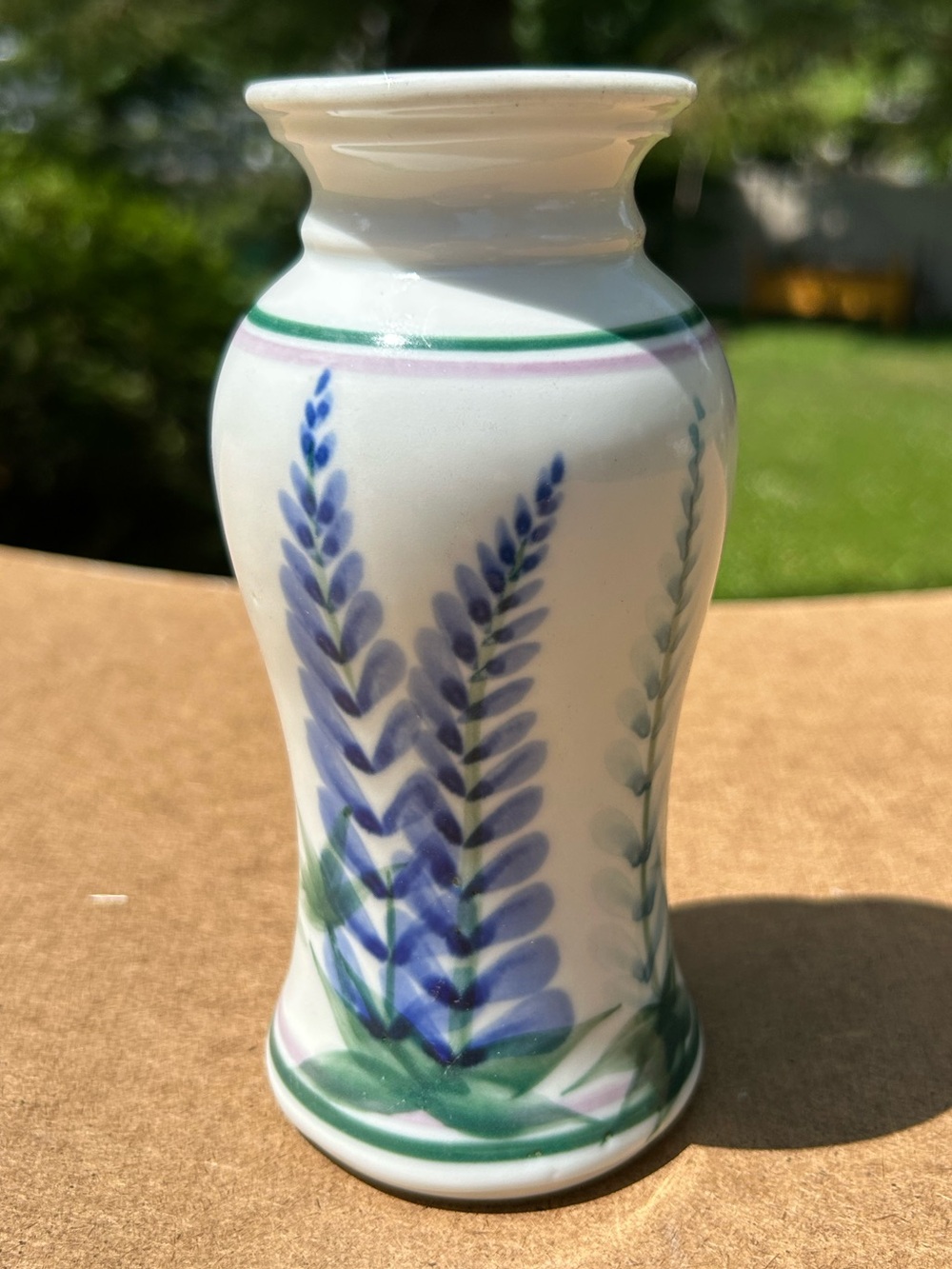 Vintage Vase Georgetown White Ceramic Bud Vase Blue Pink Lupin Floral Design 7”